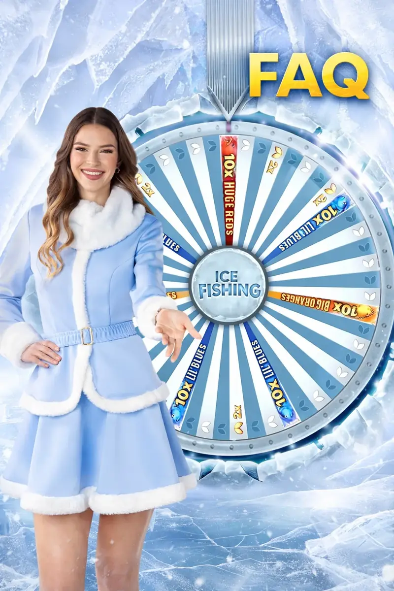 Ice Fishing presenter standing beside the money wheel