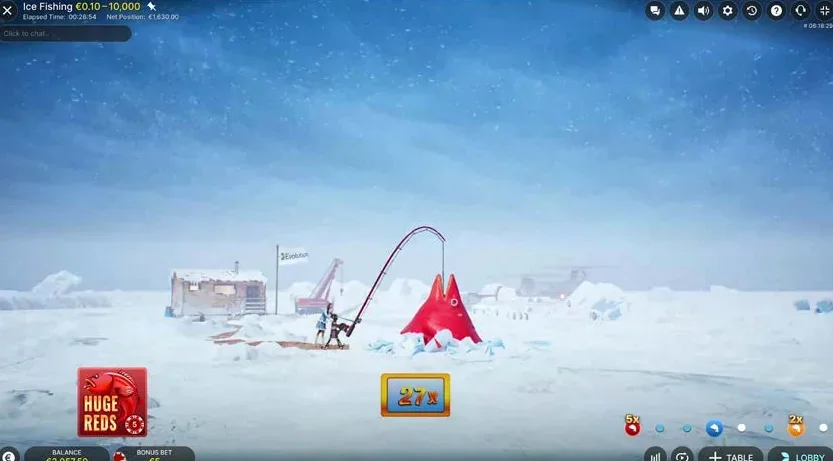 Huge Reds bonus round in progress, showing a 27x multiplier on the catch
